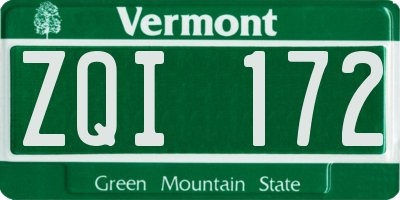 VT license plate ZQI172