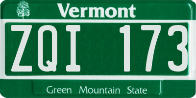 VT license plate ZQI173