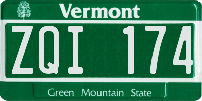 VT license plate ZQI174