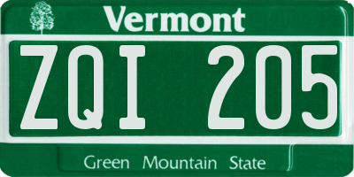 VT license plate ZQI205