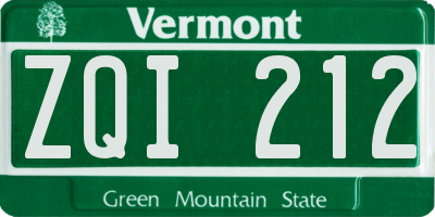 VT license plate ZQI212
