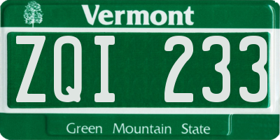 VT license plate ZQI233