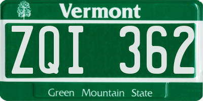 VT license plate ZQI362
