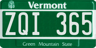 VT license plate ZQI365