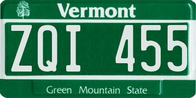 VT license plate ZQI455