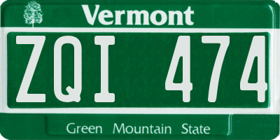 VT license plate ZQI474