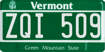 VT license plate ZQI509
