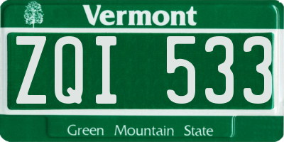 VT license plate ZQI533