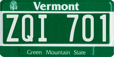 VT license plate ZQI701