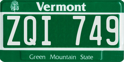 VT license plate ZQI749