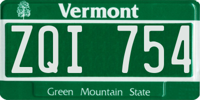 VT license plate ZQI754