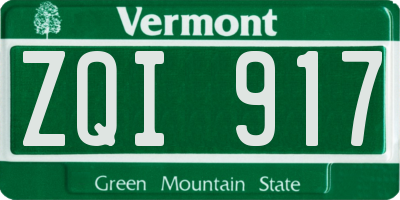 VT license plate ZQI917