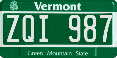VT license plate ZQI987