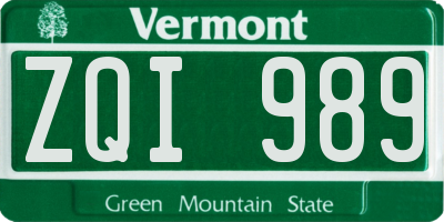 VT license plate ZQI989