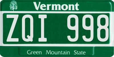 VT license plate ZQI998