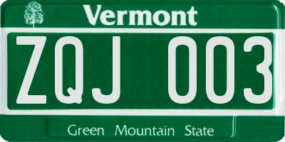 VT license plate ZQJ003