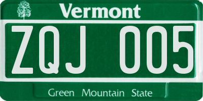 VT license plate ZQJ005
