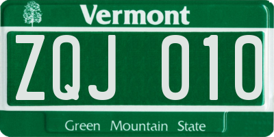VT license plate ZQJ010