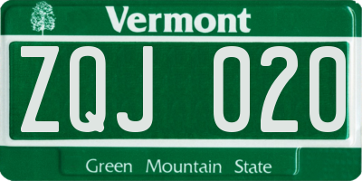 VT license plate ZQJ020