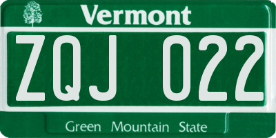 VT license plate ZQJ022