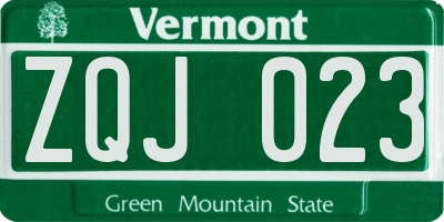 VT license plate ZQJ023