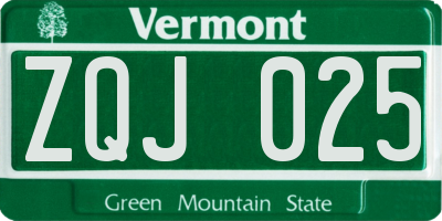 VT license plate ZQJ025