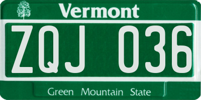 VT license plate ZQJ036