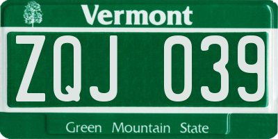VT license plate ZQJ039