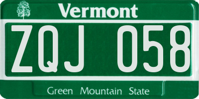 VT license plate ZQJ058