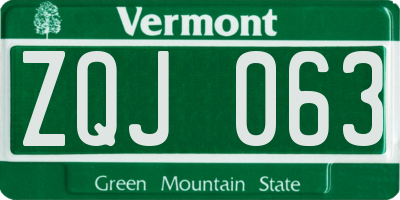 VT license plate ZQJ063