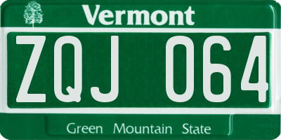 VT license plate ZQJ064