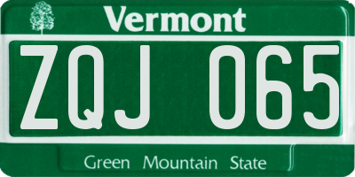 VT license plate ZQJ065