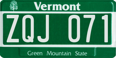 VT license plate ZQJ071