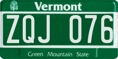 VT license plate ZQJ076