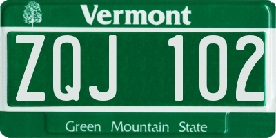 VT license plate ZQJ102