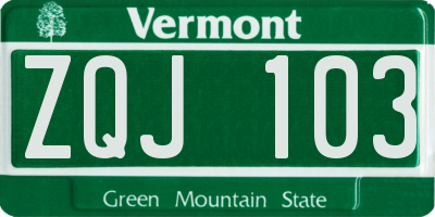 VT license plate ZQJ103