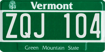VT license plate ZQJ104