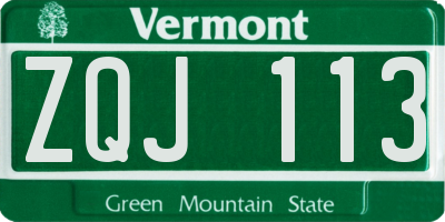 VT license plate ZQJ113
