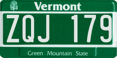 VT license plate ZQJ179