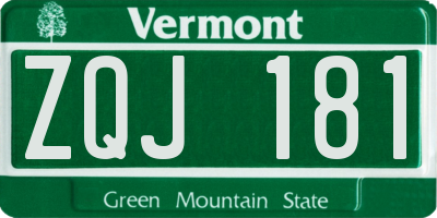 VT license plate ZQJ181