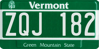 VT license plate ZQJ182