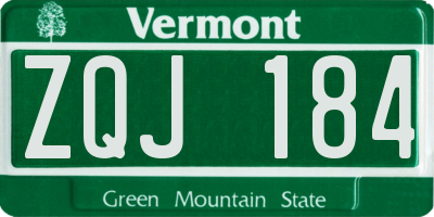 VT license plate ZQJ184