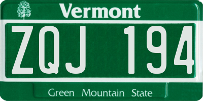 VT license plate ZQJ194
