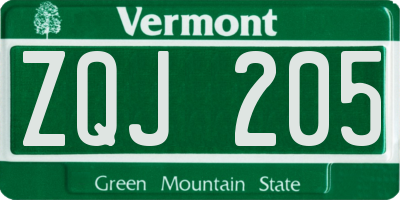 VT license plate ZQJ205