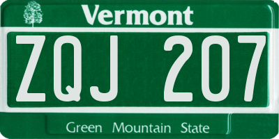 VT license plate ZQJ207