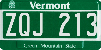 VT license plate ZQJ213
