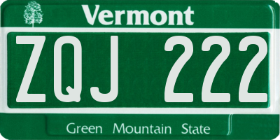 VT license plate ZQJ222