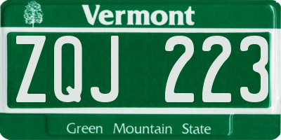 VT license plate ZQJ223