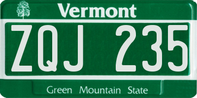 VT license plate ZQJ235