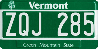 VT license plate ZQJ285